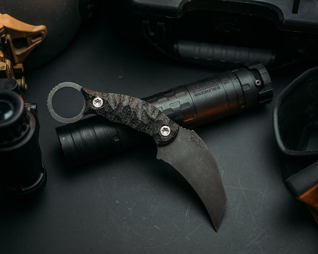 Karambito- Black Burlap Micarta, Ti Torx Bolts, Chaos Grip