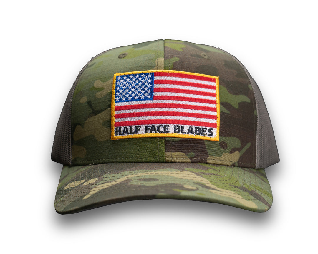 Multicam Green HFB American Flag Patch Trucker Hat