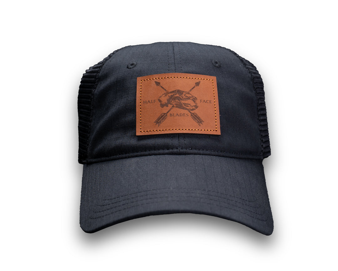 Black HFB Leather Patch Hat (Soft Crown)
