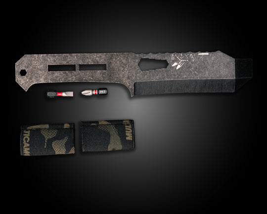 Breacher Bar Multi-tool Prybar- Black Multicam Elastic Bands, Phillips Bit Included, Acid Etch and Rock Wash Finish