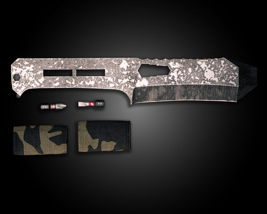 Breacher Bar Multi-tool Prybar- Black Multicam Elastic Bands, Phillips Bit Included, Acid Splash and Rock Wash Finish