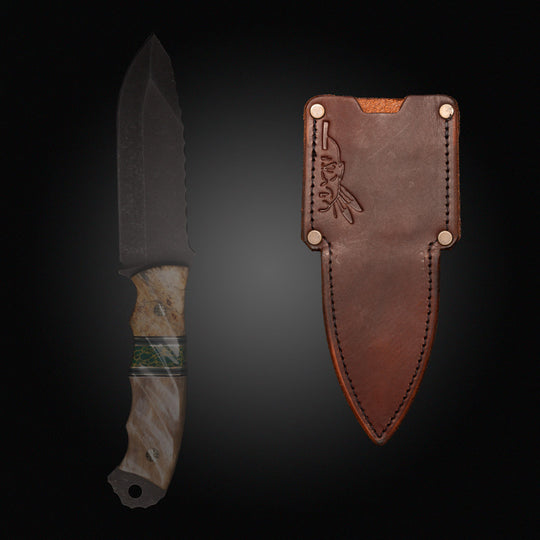 (Leather sheath) breacher, Crow scout, widowmaker, cavner, skinner size leather sheath, wider blades, 9"-10" oa, 4-5" blade