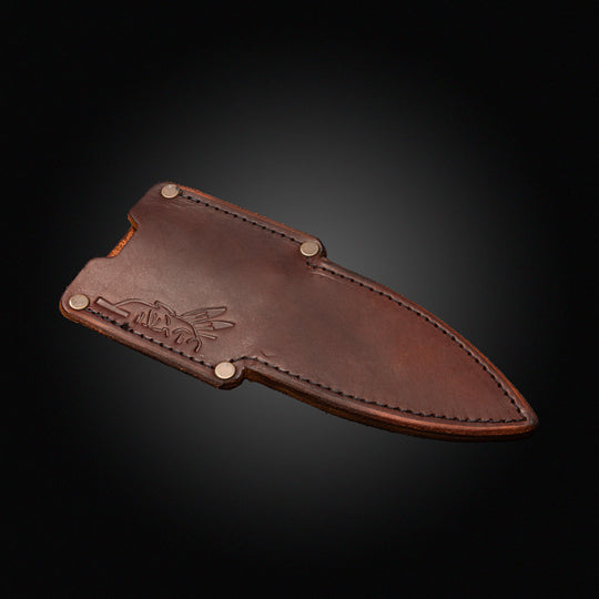 (Leather sheath) breacher, Crow scout, widowmaker, cavner, skinner size leather sheath, wider blades, 9"-10" oa, 4-5" blade