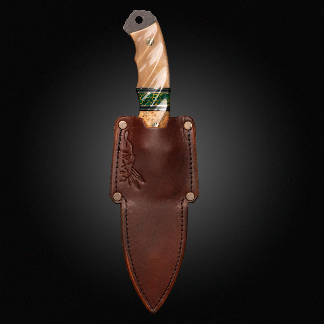 (Leather sheath) breacher, Crow scout, widowmaker, cavner, skinner size leather sheath, wider blades, 9"-10" oa, 4-5" blade
