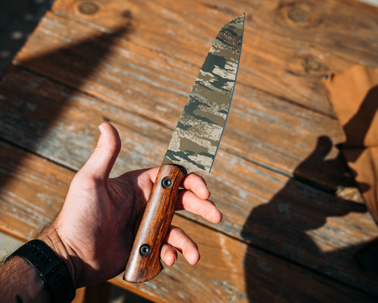 HFB X Realtree Legacy Back Country Blade Set and Leather Roll- Desert Ironwood, Realtree Original Camo Cerakote, Allen Bolts, Textured Grip