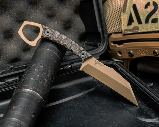 SHPOS- Black Canvas Micarta, FDE Cerakote, Allen Bolts, Textured Grip