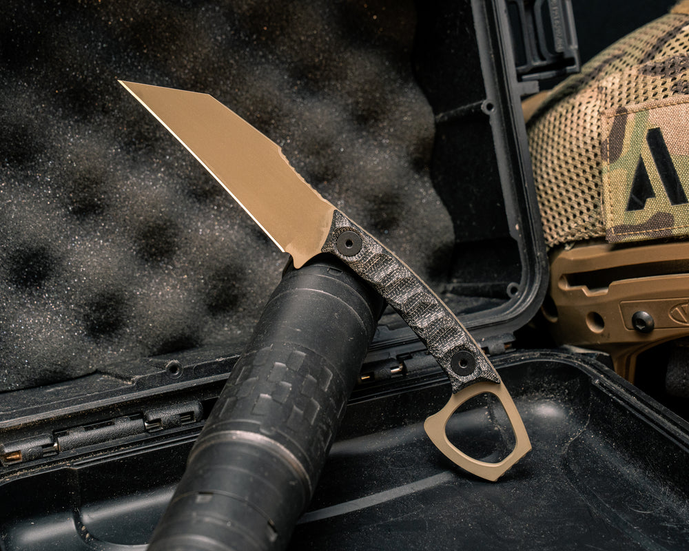 SHPOS- Black Canvas Micarta, FDE Cerakote, Allen Bolts, Textured Grip