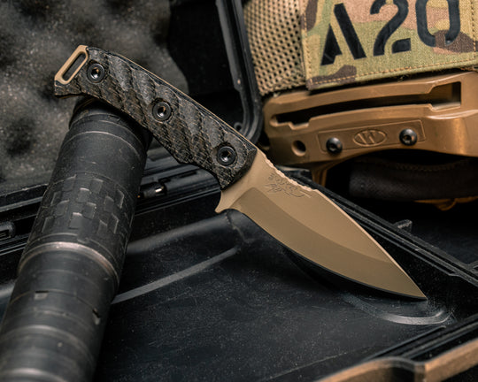 Ishi- Black Burlap Micarta, FDE Cerakote Allen Bolts, Textured Grip