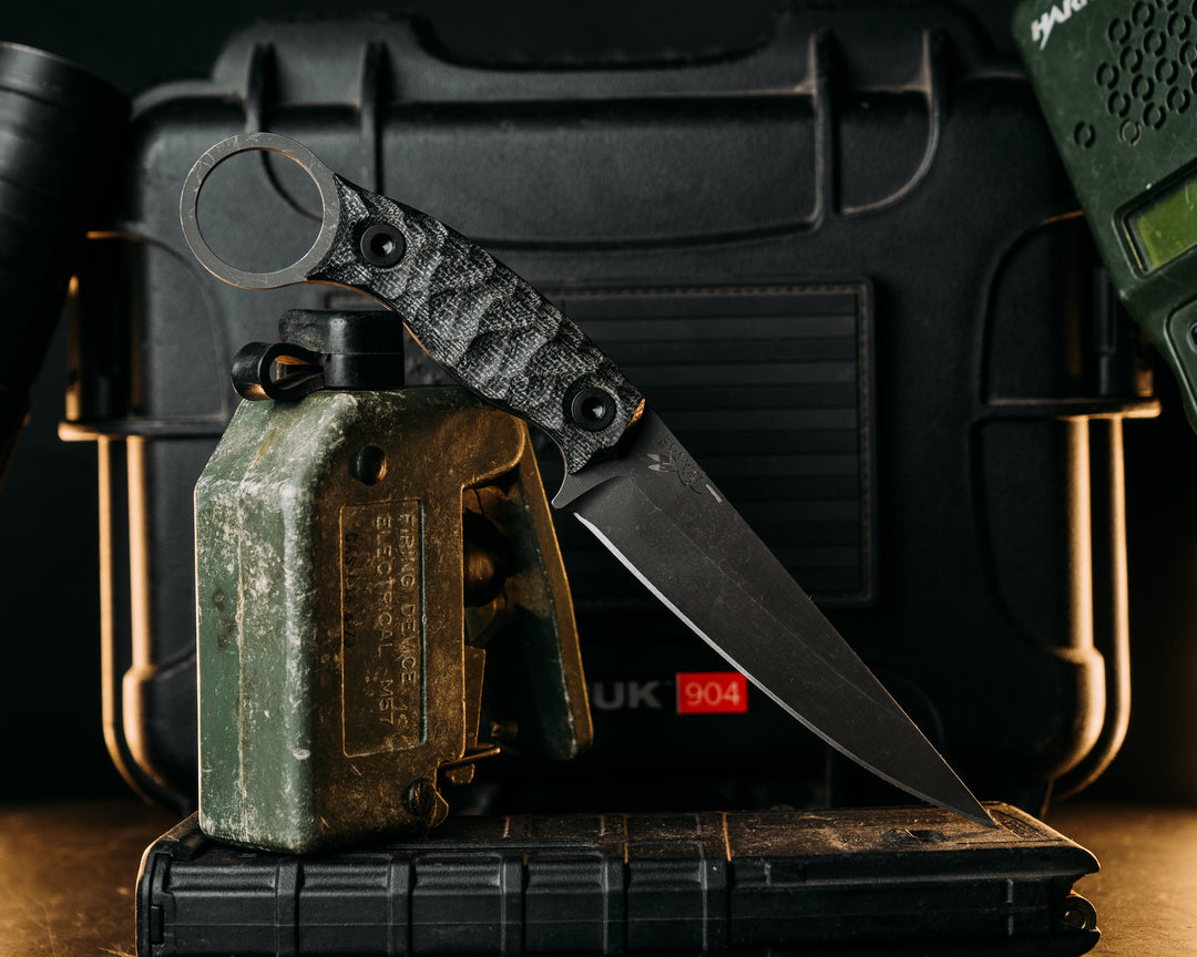Osoraku 4"- Black Canvas Micarta, Allen Bolts, Textured Grip