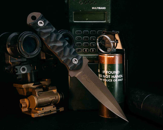 Combat Dagger- Black G10, Midnight Bronze Cerakote, Ti Torx Bolts, Chaos Grip