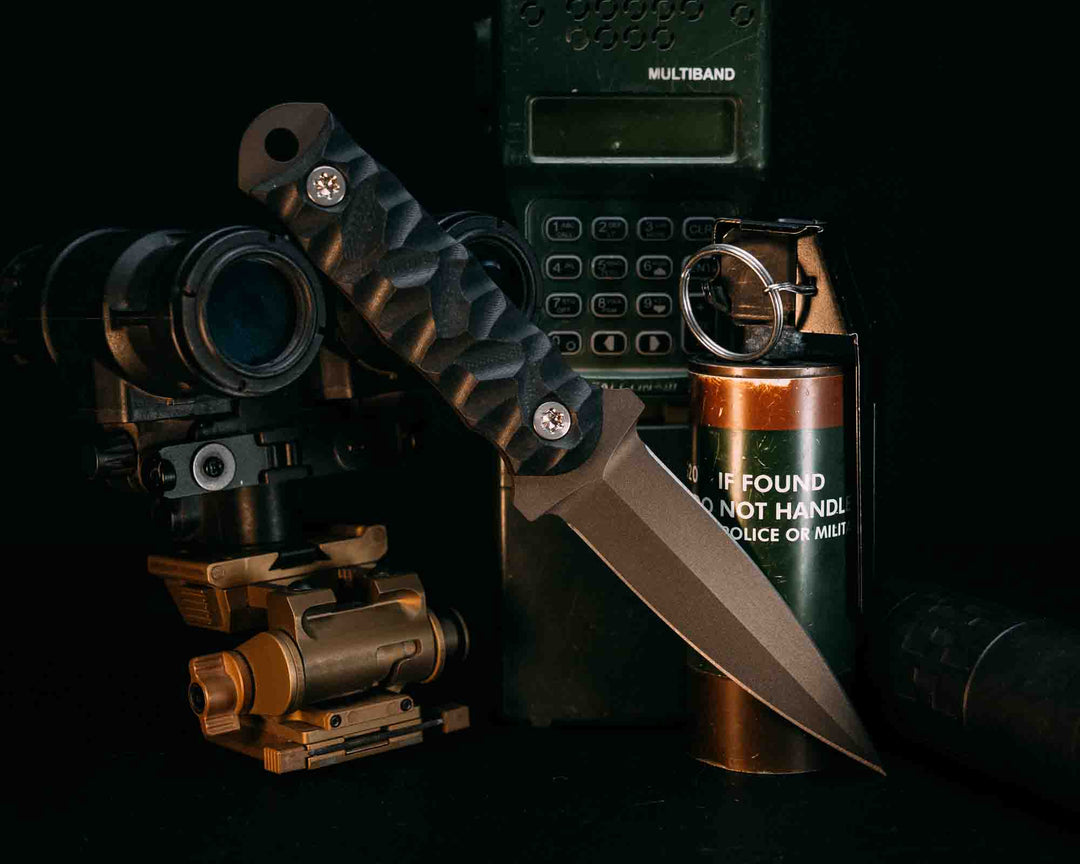 Combat Dagger- Black G10, Midnight Bronze Cerakote, Ti Torx Bolts, Chaos Grip
