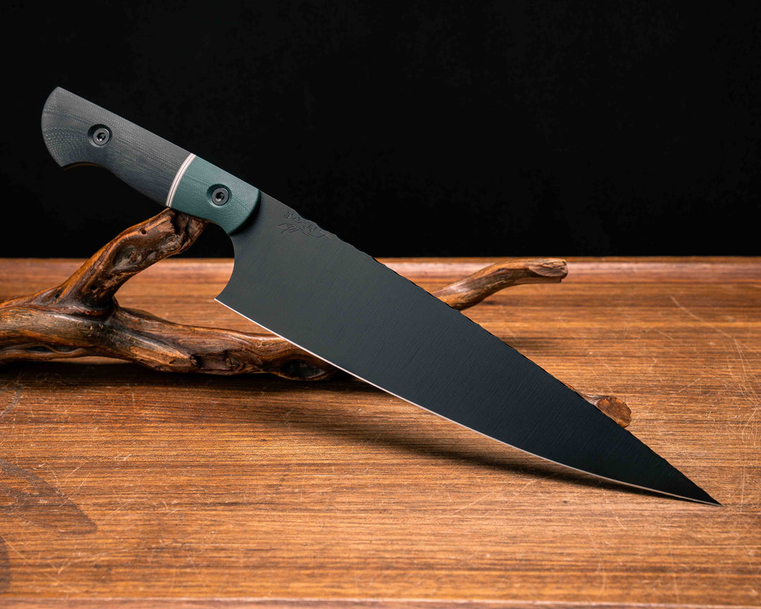 Chef Blade 10"- Forest Green G10, Grey and White G10 Split, Black G10, Armor Black Cerakote, Allen Bolts, Smooth Grip