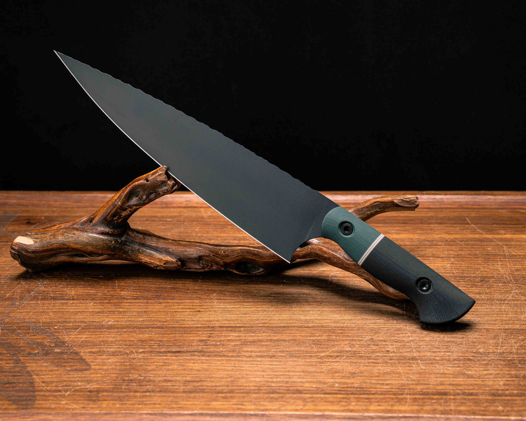 Chef Blade 10"- Forest Green G10, Grey and White G10 Split, Black G10, Armor Black Cerakote, Allen Bolts, Smooth Grip