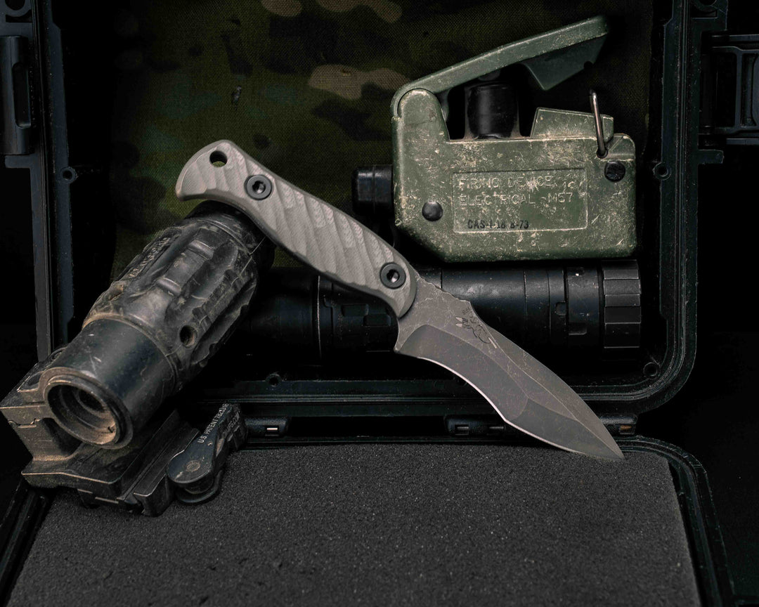 Extremis MK1 - Grey with Redline G10, Allen Bolts, Hollow Lanyard Hole, Textured Grip