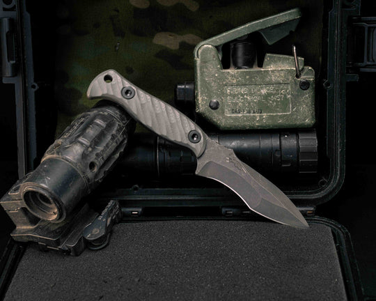 Extremis MK1 - Grey with Redline G10, Allen Bolts, Hollow Lanyard Hole, Textured Grip