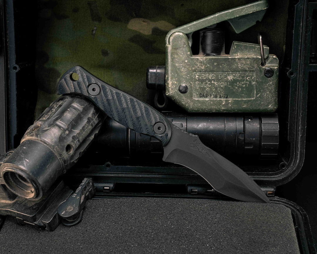 Extremis MK1 - Black G10, Armor Black Cerakote, Allen Bolts, Hollow Lanyard Hole, Textured Grip