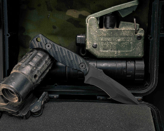 Extremis MK1 - Black G10, Armor Black Cerakote, Allen Bolts, Hollow Lanyard Hole, Textured Grip