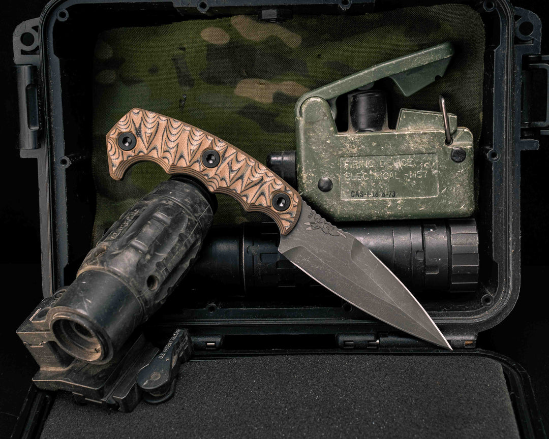 4" HUMINT - Tan/Black G10, Allen Bolts, Textured Grip