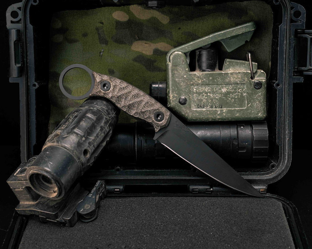 Osoraku 4"- OD Green Canvas Micarta, Armor Black Cerakote, Allen Bolts, Textured Grip