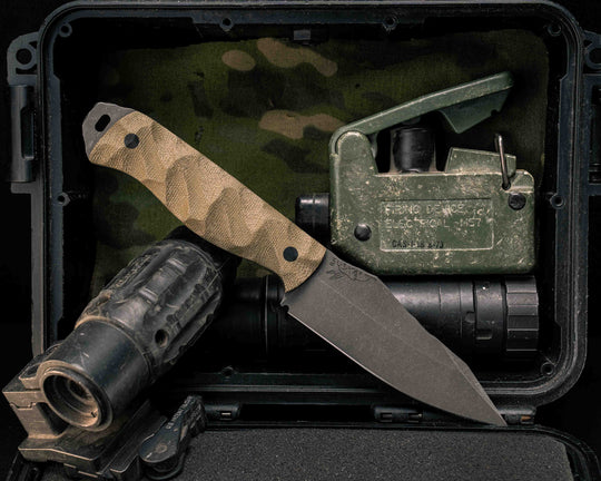 Field Knife- OD Green Canvas Micarta, CF Pins, Textured Grip