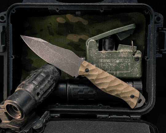 Field Knife- OD Green Canvas Micarta, CF Pins, Textured Grip