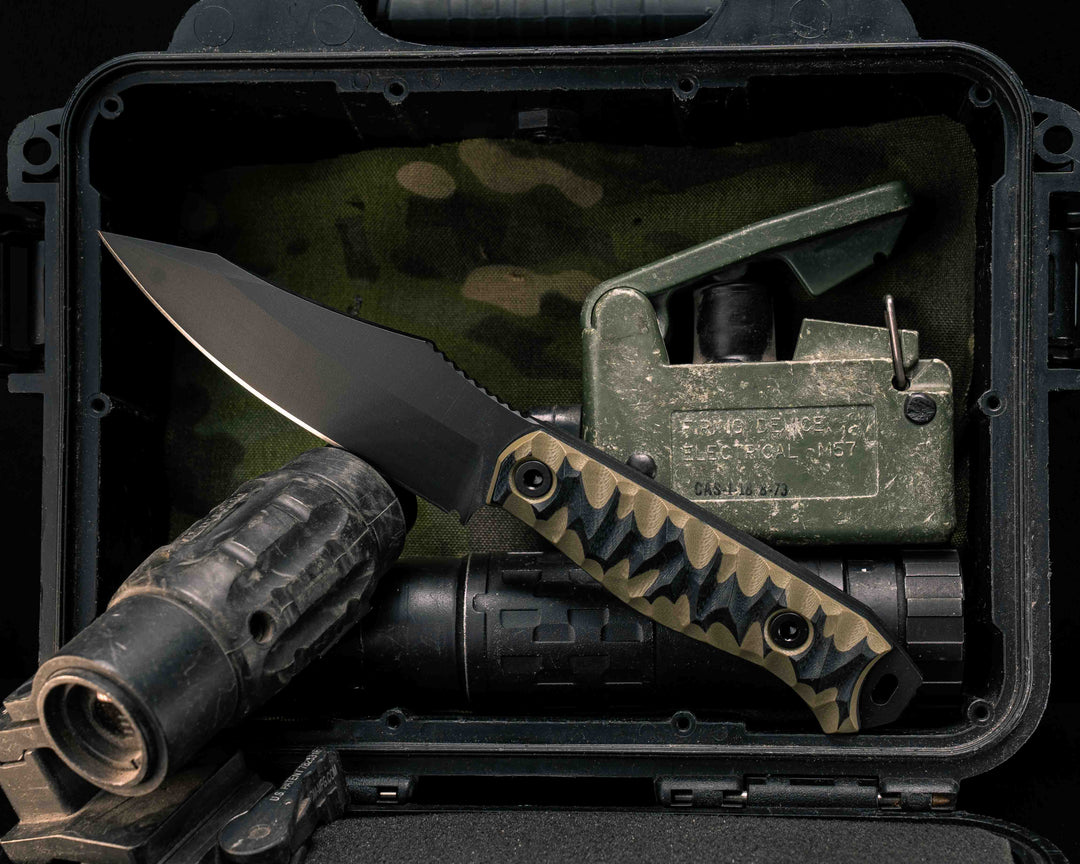 Field Knife- OD Green and Black G10, Armor Black Cerakote, Allen Bolts, Textured Grip