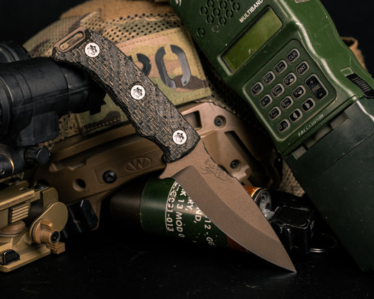 Ishi - Black Burlap Micarta, Midnight Bronze Cerakote, Ti Torx Bolts, Iron Grip