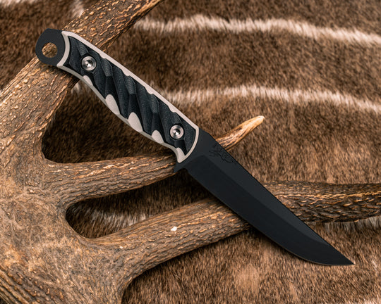 Crow Breakdown- Black/White G10, Armor Black Cerakote, Ti Allen Bolts, Textured Grip