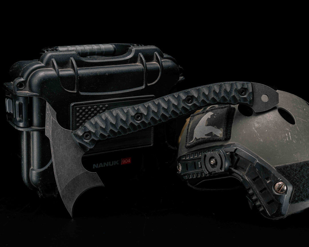 Crescent Hawk- Shredded Carbon, Allen Bolts, Textured Grip, Open Tang