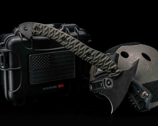 Crescent Hawk- Jungle Wear Carbon, Allen Bolts, Textured Grip, Open Tang