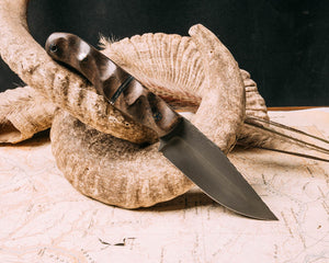 Crow Jr Hollow Grind (S90V Run)- Walnut, aluminum and black G10 split, mosaic pins, aluminum lanyard pin, textured grip