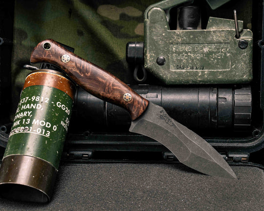 Extremis MK1- Redwood Burl, Mosaic Pins, Brass Lanyard Pin, Smooth Grip