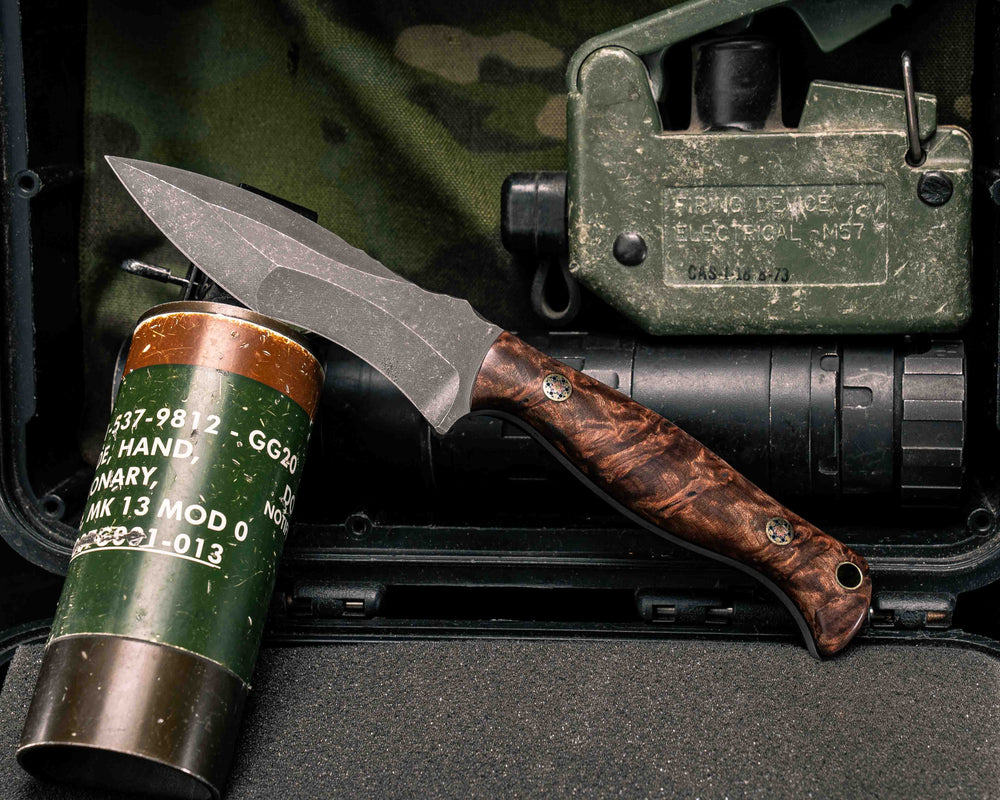 Extremis MK1- Redwood Burl, Mosaic Pins, Brass Lanyard Pin, Smooth Grip