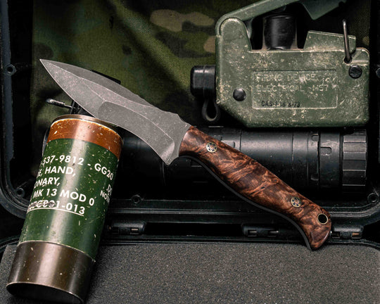 Extremis MK1- Redwood Burl, Mosaic Pins, Brass Lanyard Pin, Smooth Grip