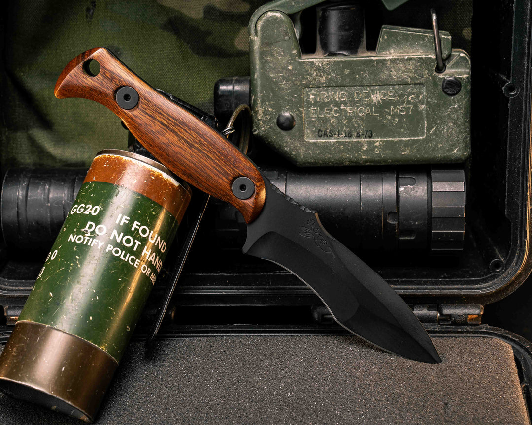 Extremis MK1 - Desert Ironwood, Armor Black Cerakote, Allen Bolts, Hollow Lanyard Hole, Smooth Grip