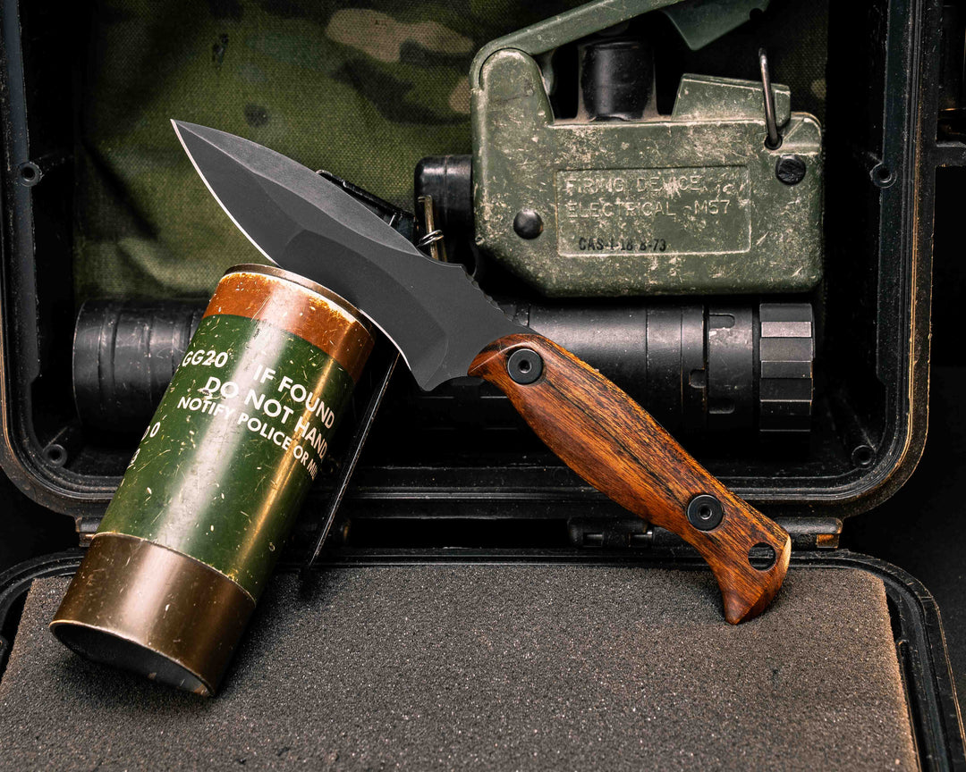 Extremis MK1 - Desert Ironwood, Armor Black Cerakote, Allen Bolts, Hollow Lanyard Hole, Smooth Grip