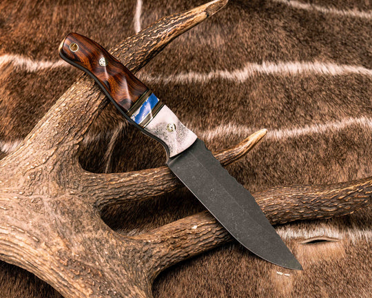 Crow Scout- Elk Antler, Black G10, Brass and Coyote G10 Pin Striping, Sodalite Tru-stone Split, Desert Ironwood, Mosaic Pins, Brass Lanyard Pin, Textured Grip