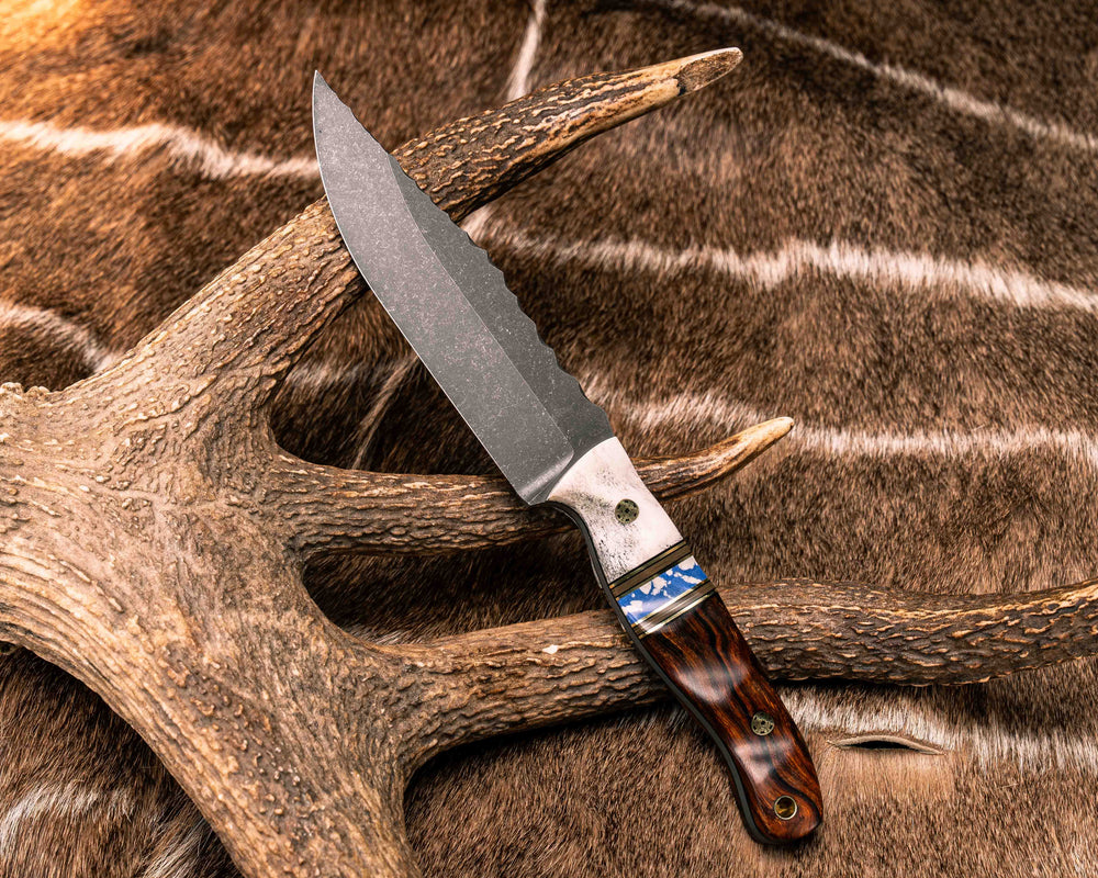 Crow Scout- Elk Antler, Black G10, Brass and Coyote G10 Pin Striping, Sodalite Tru-stone Split, Desert Ironwood, Mosaic Pins, Brass Lanyard Pin, Textured Grip
