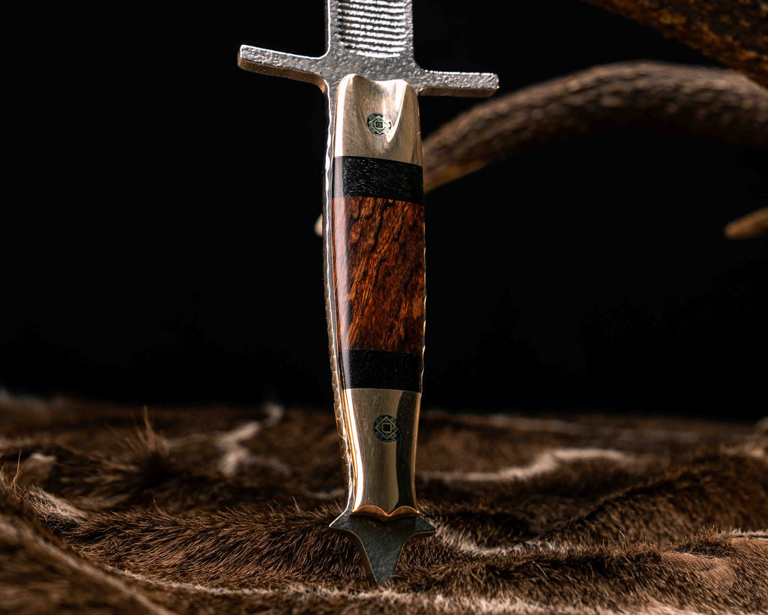 V-42 Dagger- Bronze Bolster, African Blackwood and Desert Ironwood Split, Mosaic Pins, Deep Acid Splash, Smooth Grip