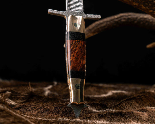 V-42 Dagger- Bronze Bolster, African Blackwood and Desert Ironwood Split, Mosaic Pins, Deep Acid Splash, Smooth Grip