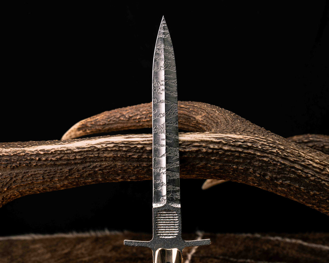 V-42 Dagger- Bronze Bolster, African Blackwood and Desert Ironwood Split, Mosaic Pins, Deep Acid Splash, Smooth Grip