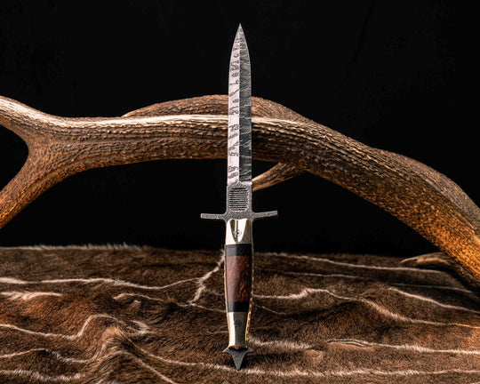 V-42 Dagger- Bronze Bolster, African Blackwood and Desert Ironwood Split, Mosaic Pins, Deep Acid Splash, Smooth Grip