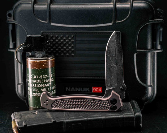 Custom Disaster Folder - Anodized Gray Handle, Acid Splashed Blade, Grenade Stippled Grip, Deep Carry Clip