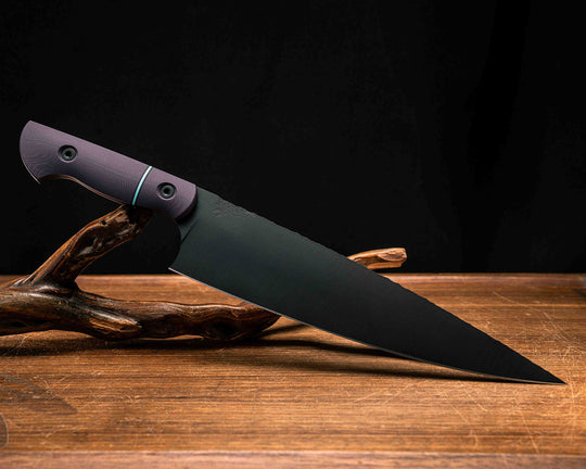 Chef Blade 10"- Purple G10, Black and Tiffany Blue G10 Split, Armor Black Cerakote, Allen Bolts, Smooth Grip