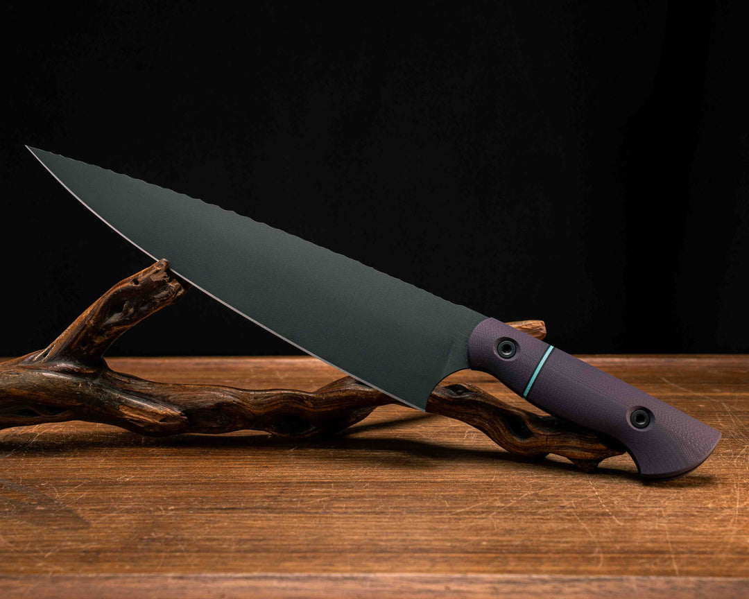 Chef Blade 10"- Purple G10, Black and Tiffany Blue G10 Split, Armor Black Cerakote, Allen Bolts, Smooth Grip
