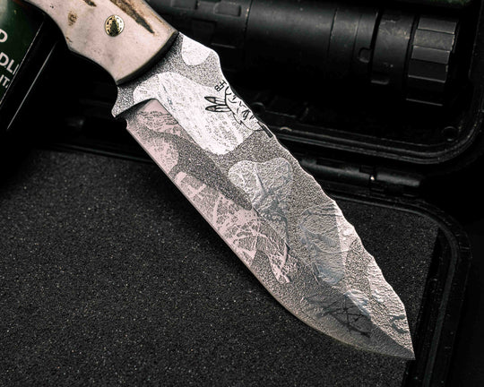 Disaster Breacher- Elk Antler, Brass Mosaic Pins, Brass Lanyard Pin, Textured Grip