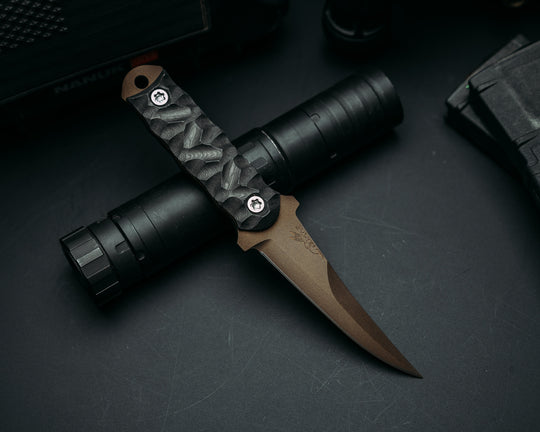 Combat Filet - Black Dunes Carbon, Midnight Bronze Cerakote, Ti Torx Bolts Chaos Grip