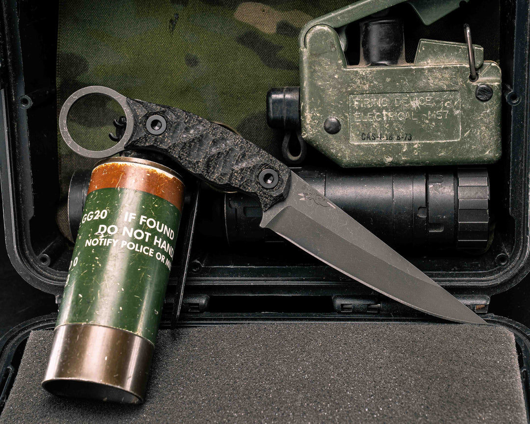 Osoraku 4"- Black Burlap Micarta, Allen Bolts, Textured Grip