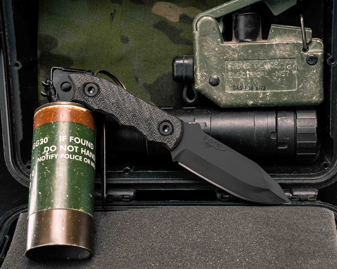 Disaster Cub- Black Canvas Micarta, Armor Black Cerakote, Allen Bolts, Textured Grip