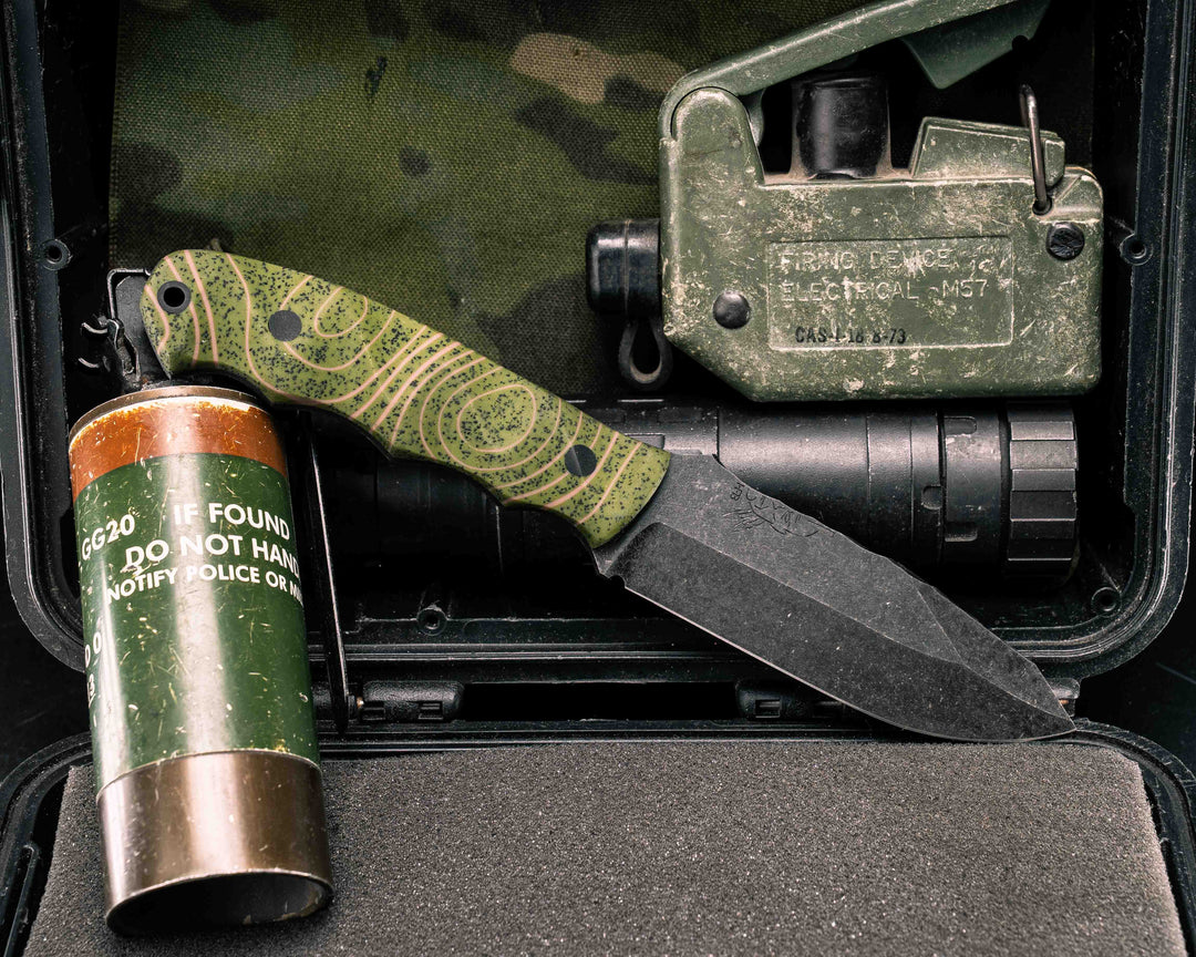 Disaster Jr- OD Green Topo GripX, CF Pins CF Lanyard Pin, Textured Grip